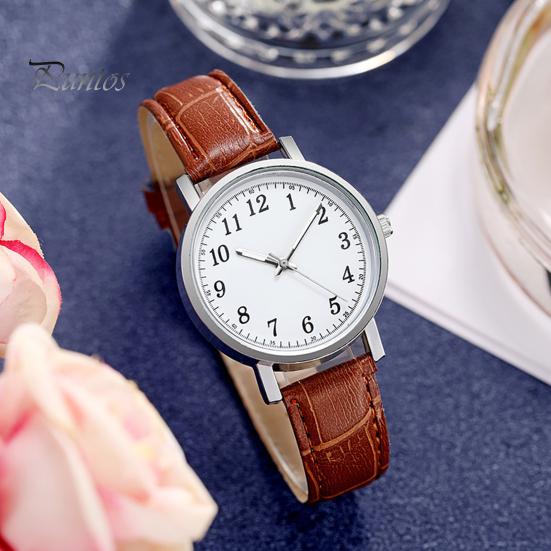 Couple Watch Round Battery Operated Faux Leather Strap Elegant 3-Hand Birthday Gift Adjustable Men Women Quartz Wrist Watch Fashion Jewelry