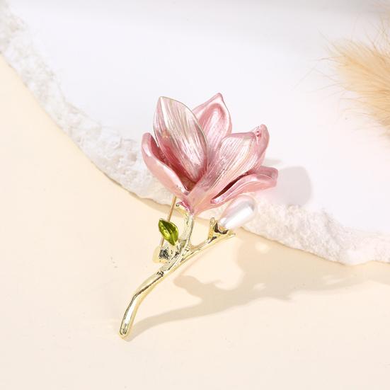 Magnolia Brooch Zinc Alloy Pin with Oil Dripping Process Decorative Pin T-Shirts Dresses Coats Badge Jewelry Accessory
