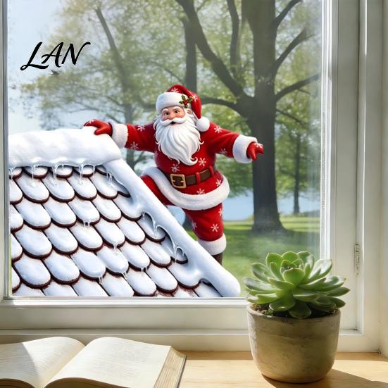 Santa Claus Static Decal Christmas Climbing Window Cling, Roof Seasonal Clings Decal, Reusable Decorative Glass Sticker for Holiday Party Cling