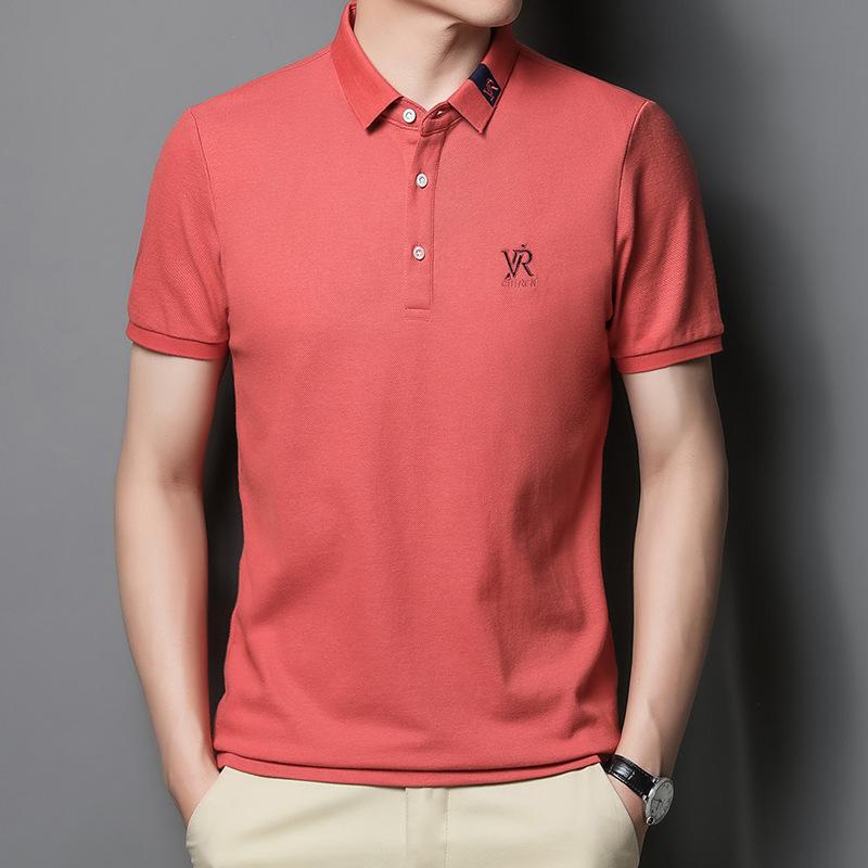 Футболка с короткими рукавами из хлопка с вышивкой, мужская летняя тонкая легкая повседневная деловая рубашка поло, облегающая футболка с лацканами