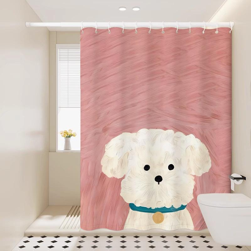 VIKAMA Adorable Puppy Print Shower Curtain Nordic Instagram-Style Bathroom Warm, Healing, and Playful Atmosphere