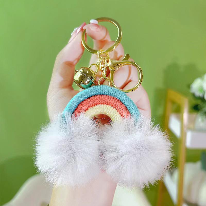 Bohemian Rainbow Pompom Keychain: Trendy Bag Charm with Creative Style