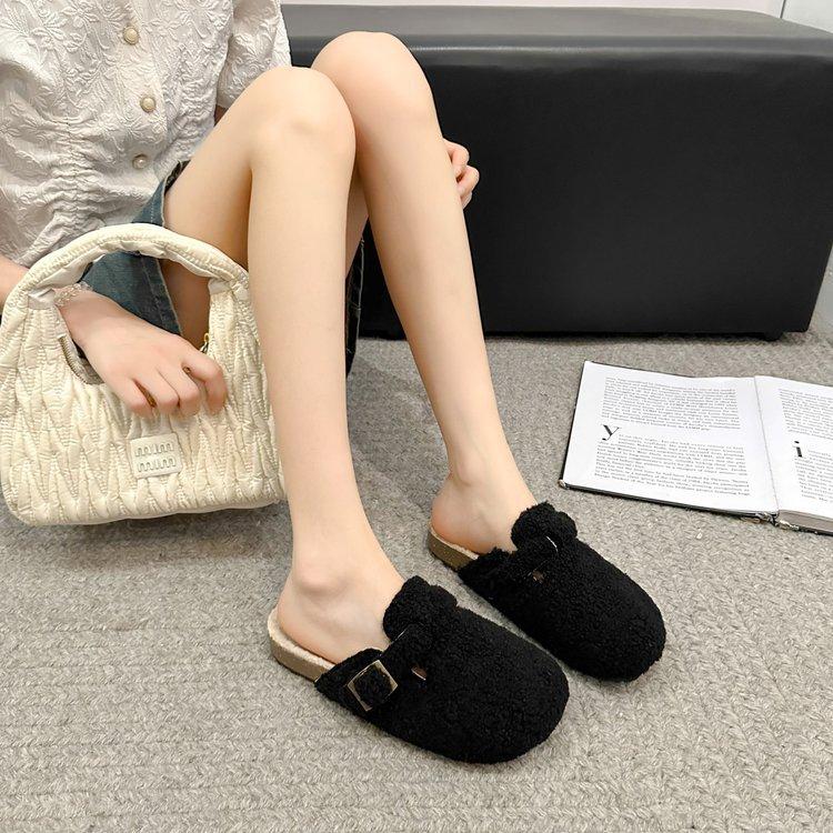 Fashion Spring Fall Hairy Slippers Female Outside Wear Winter Lamb's Wool Lovely Padded Maternity Cotton Slippers