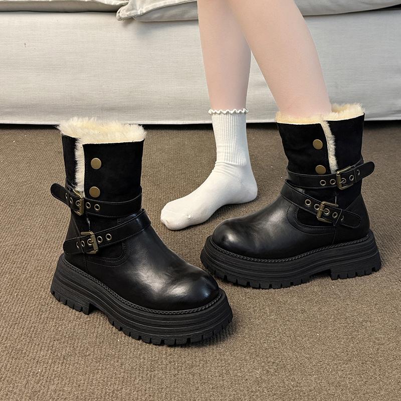 Fashion English Platform Winter All-Purpose Short Tubes Women's Fleece Cotton Boots