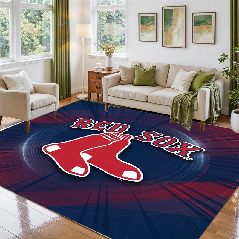 Boston Red Sox Design Crystal Velvet Rug Soft Decorative Mat for Bedroom Entrance