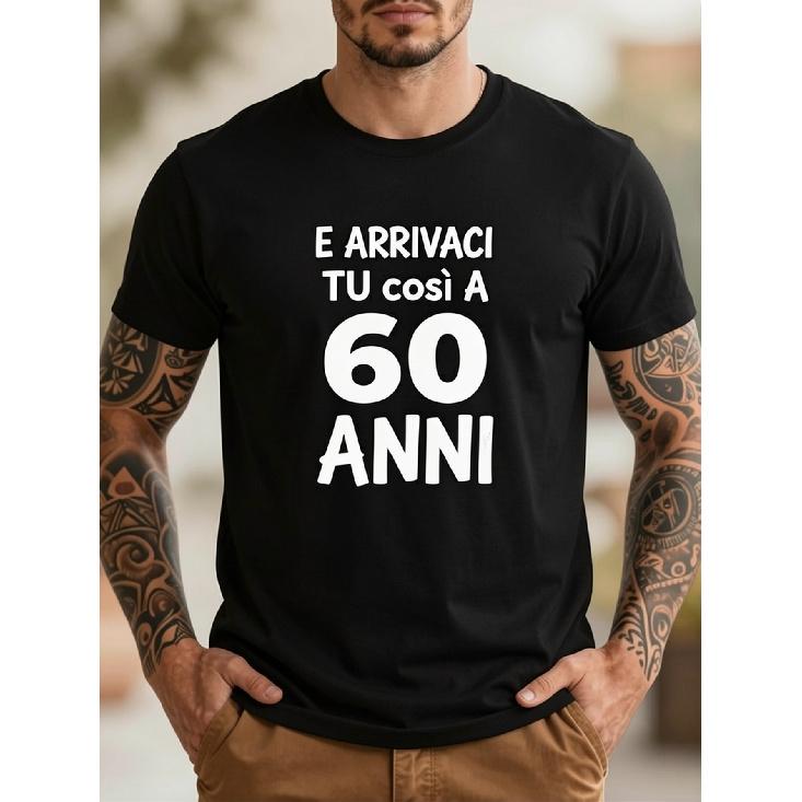 Men'S Short Sleeve T-Shirt with Fun Italian '60 YEARS' Print, Relaxed Fit And Lightweight, Casual Top for All Seasons, Top Choice for Gifts