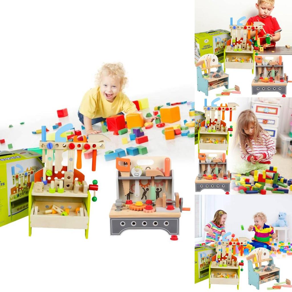 Красочный Деревянный Верстак с Инструментами Интерактивная Развивающая Игрушка для Детей 4-6 лет