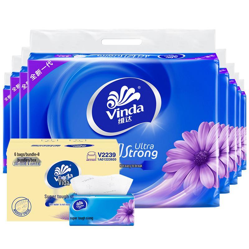 Vinda Ultra Strong 3-слойные носовые платки - 130 штук, 6 упаковок (S Размер) Семейный набор