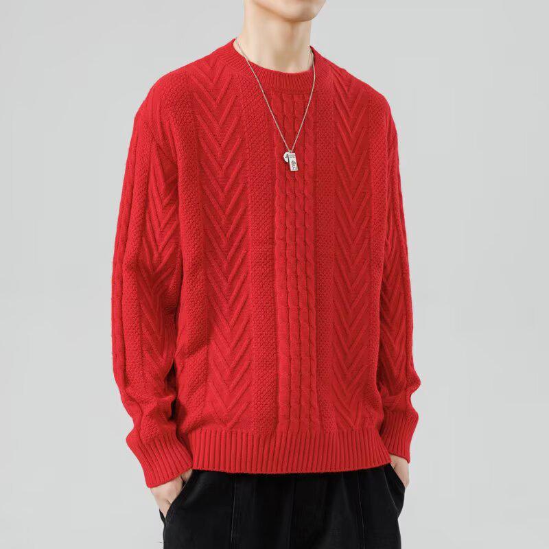 Men's Diamond Jacquard Alpaca Wool Crew Neck Sweater - Skin-Friendly Casual Pullover for Autumn and Winter