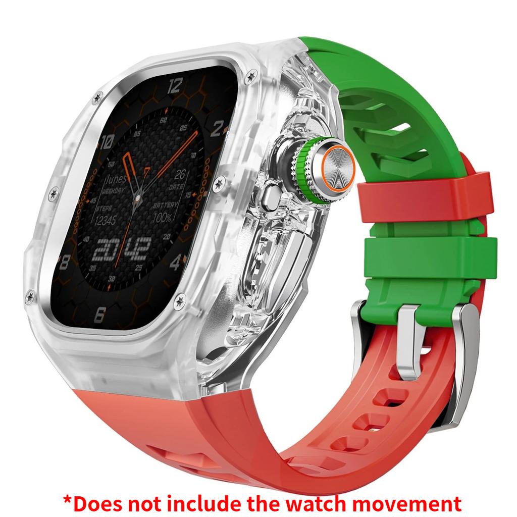 Роскошный мод-комплект для Apple watch Ultra 3/2/1 49 мм Спортивный резиновый ремешок+чехол для Iwatch ultra 49 мм Прозрачный ледяной чехол Комплект для переделки