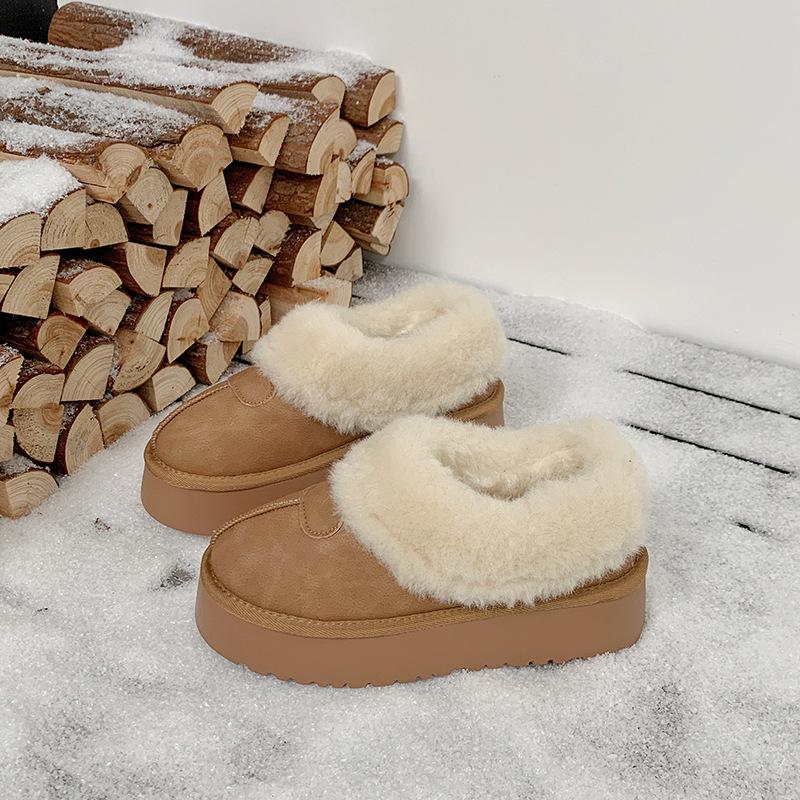 Кожаная поверхность на толстой подошве теплые зимние сапоги женская обувь обувь Мао Мао 2025 новая зимняя бархатная утолщенная хлопковая обувь-хлебцы женская
