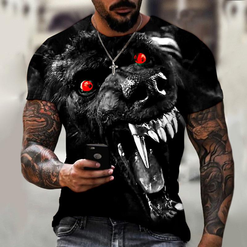 Beast Wolf 3d Black Printing Series New Summer Men's Short Sleeved Shirt Super Large Top Fashion Street Wear O Collar Men's Shir