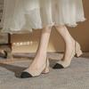 Модная женская обувь на высоком каблуке с острым носком, квадратным толстым каблуком, вязаная, модная, дышащая, с мягкой подошвой, противоскользящая обувь 2024 весна