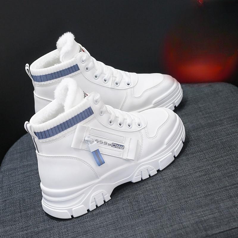 Plush Cotton Shoes for Women In Winter 2023 New High Top Boots Trendy and Versatile Student Flat Bottom Warm White Shoes
