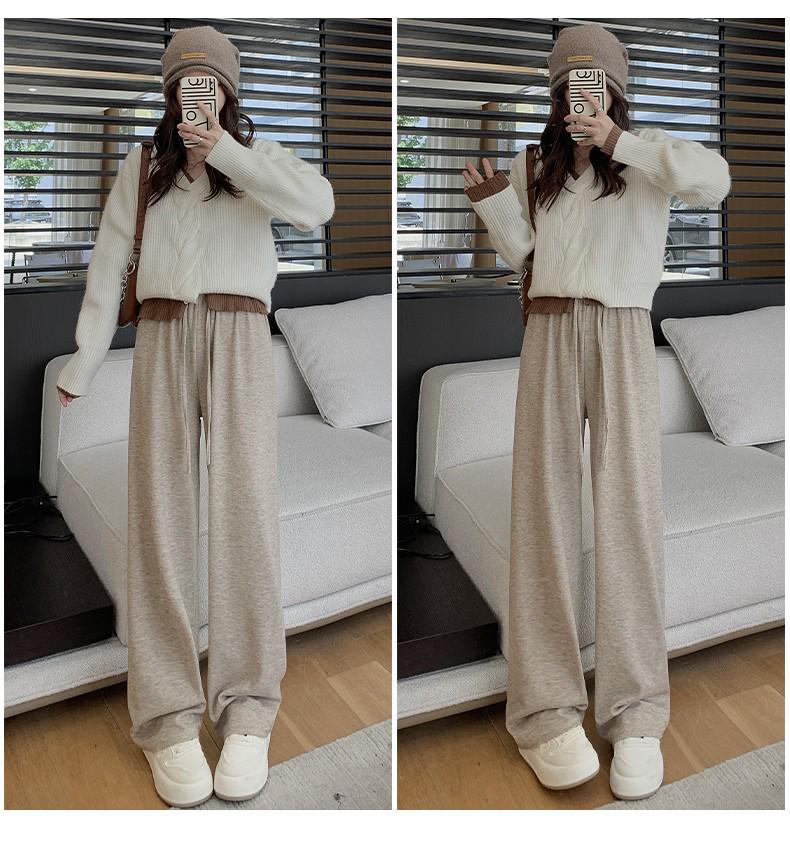 Женские темно-серые мягкие широкие брюки из клейкого риса - Весна/Осень Плюс бархат Теплые Повседневные Маленькие Длинные брюки.