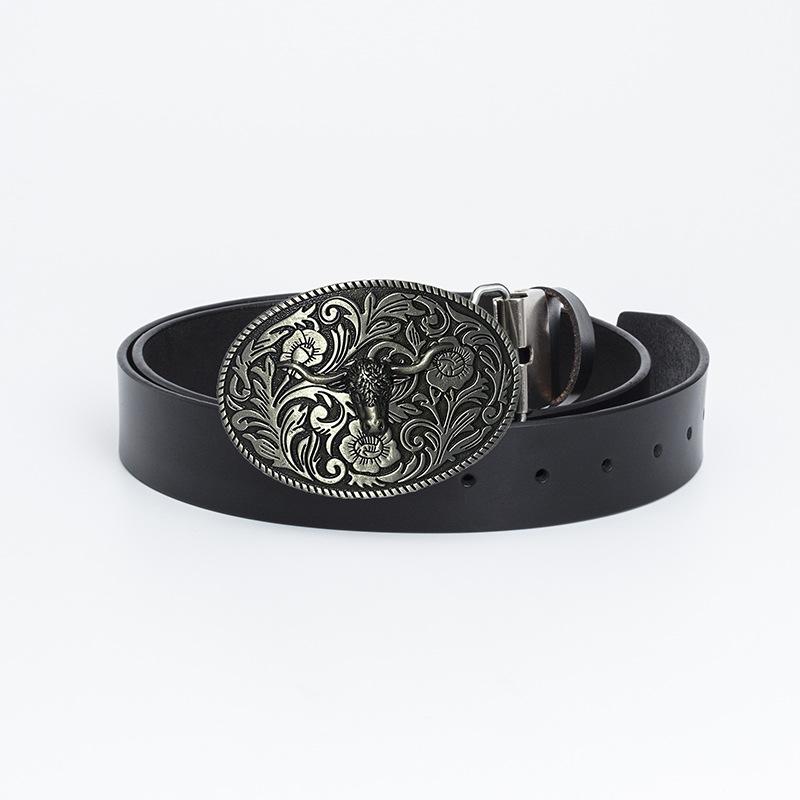 Fashion Personality Western Denim Belt Gold Plated Retro Cow Head Belt Men's Cow Leather Belt