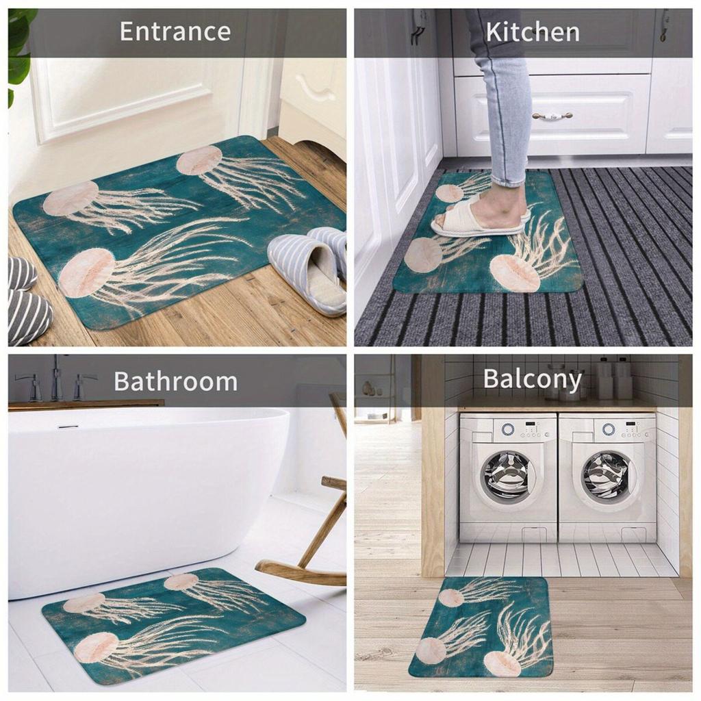 Jellyfish Design Non-Slip Kitchen Mat - Machine Washable, Polyester, Perfect for Bedroom & Entrance Door Decor, Christmas Decor
