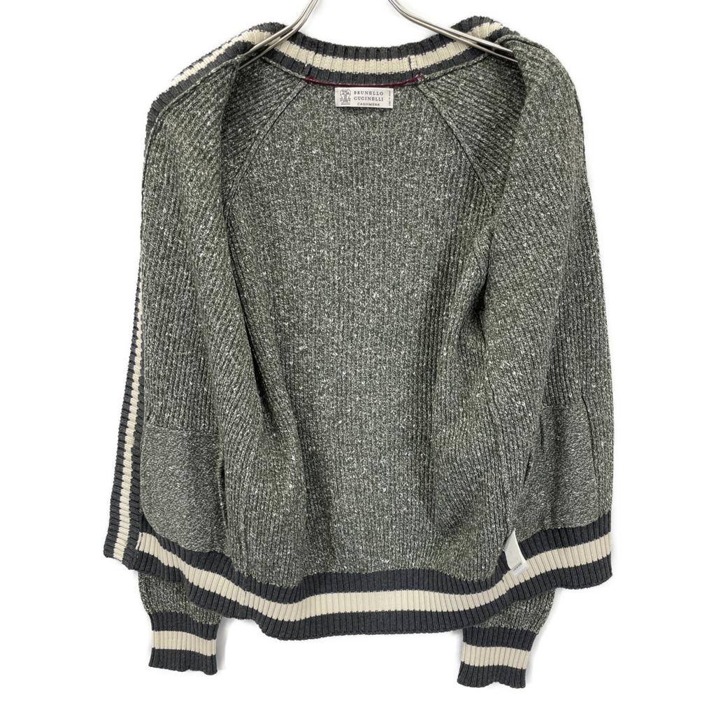 Brunello Cucinelli Зеленый хлопковый x кашемировый x шелковый x нейлоновый кардиган на пуговицах, топ 44 Зеленый серый Б/У