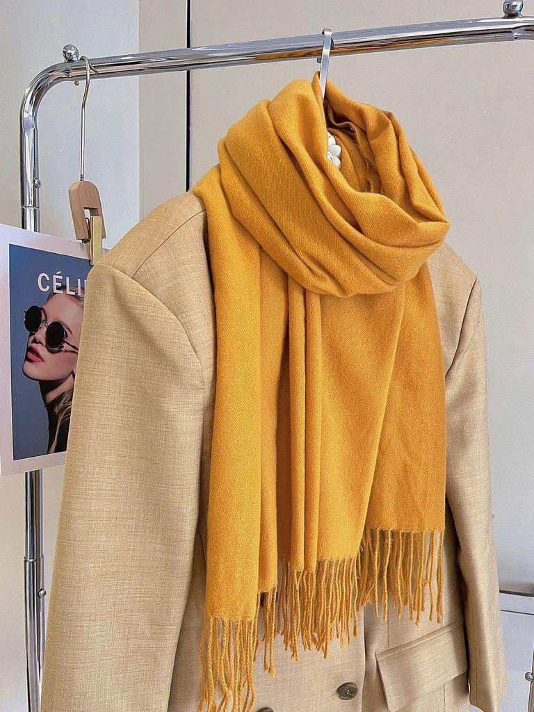 Versatile Fringed Solid Color Wool-Like Scarf For Women 2023 New Autumn Winter Prom Red Scarf Wholesale Warm Shawl