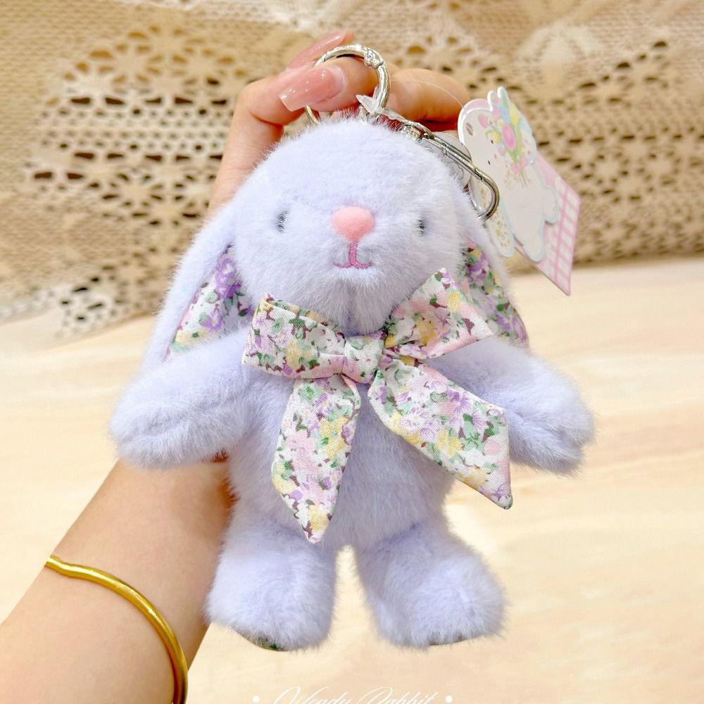 Flower Bowknot Plush Rabbit Keychain Soft Car Key Pendant Bag Hanging Pendant Bag Backpack Decor