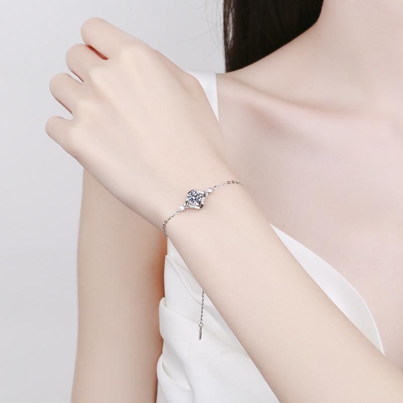 Танциз Стерлингового Серебра 925 Муассанит Циркон Браслет Ювелирные Изделия Геометрические Бисера Цепи Браслеты Мода Изящный Свадебный Подарок для Подруги Женщины