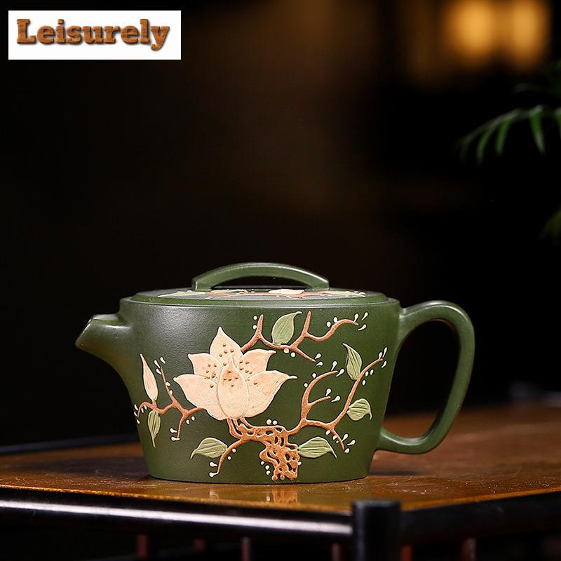 100 мл изысканные чайники из фиолетовой глины Исин, ручная работа, цветной рисунок, большой калибр, чайник из сырой руды, зеленый глиняный чайник, чайный набор «Цзыша»