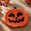 Decorative Window Hangings for Holiday Halloween Pumpkin Cotton Rope Coaster, Handwoven Placemat with Funny Face, Iron Table Placemats Craft