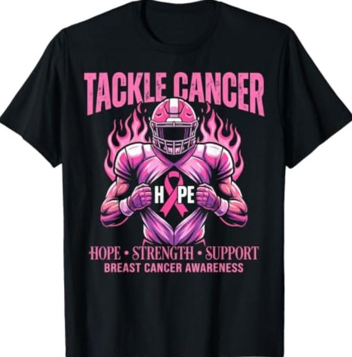 Pink Out Tackle Breast Cancer Awareness Football Pink Ribbon T-Shirt1