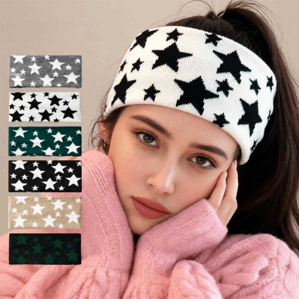 Wide Headband Knitted Hairband Star Pattern Headband Star Pattern Headband Wide Headband Unisex