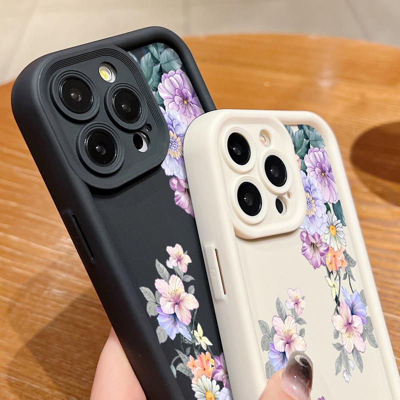 Для iPhone 16 Pro Max 15 Pro 14 Plus 13 12 11 XS 8 7 чехол с цветочным принтом, защита линз, противоударный матовый мягкий чехол для телефона из ТПУ