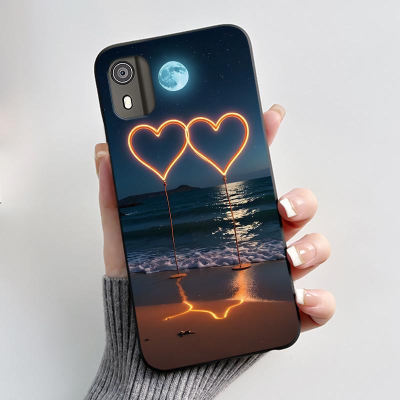 Чехол для телефона Nokia C02 Милый Забавный Любовь Кролик Животное Черный Матовый Мягкий ТПУ Защитная Задняя Крышка для Чехла Nokia C2 2-го Поколения