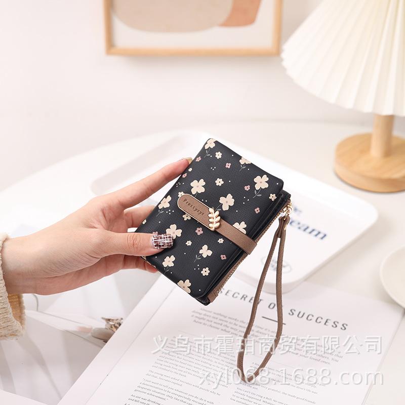 Женский кошелек PU Flower Zipper Multi Card складной карманный кошелек для монет Student Zero