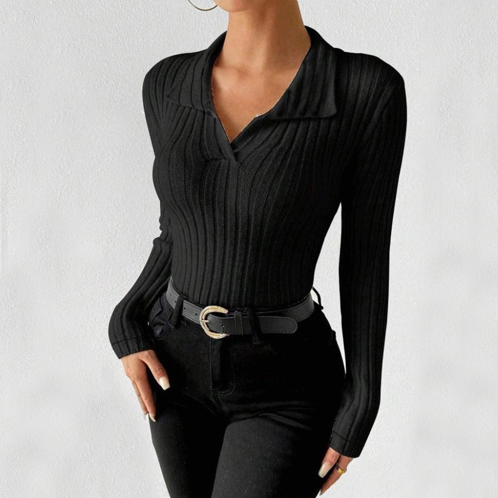 Женская модная повседневная футболка с длинными рукавами, однотонная, приталенная, с V-образным вырезом, с текстурой. Женская футболка, топы.