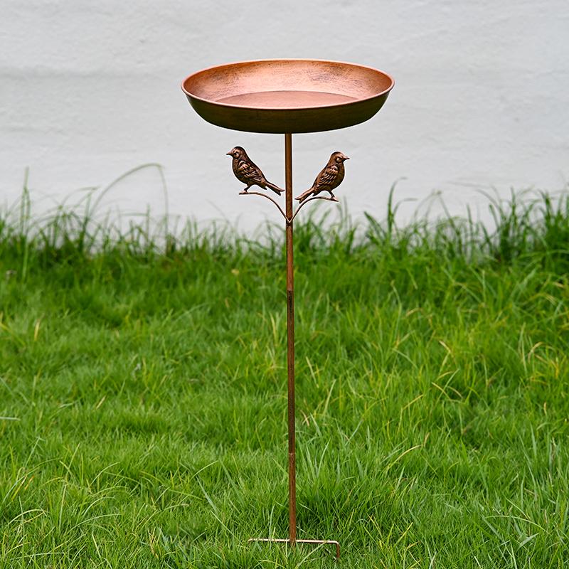 Creative Vintage Outdoor Garden Bird Feeder with Bird Bath Basin Iron Art Decorative Bird Bath Basin