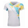 Badminton Series Striped Color Block V-Neck Comfortable Breathable Short Sleeve Badminton Shirt Women Tops Standard-White AAYU140-2