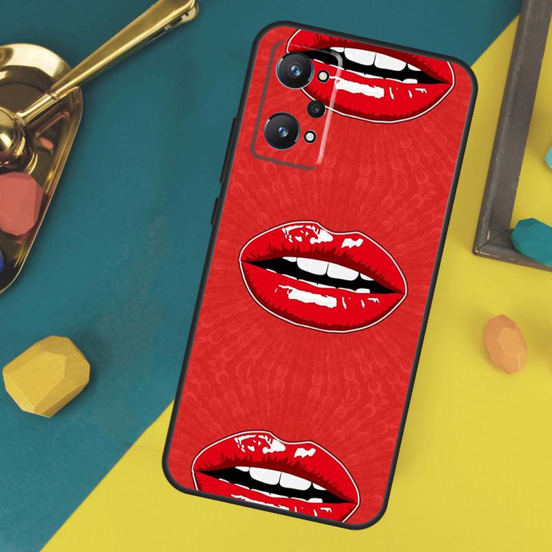 Kiss Me Lips Lipstick Case For Realme 10 11 12 13 14 Pro Plus GT 5 6 6T GT7 Pro C67 C61 C53 C51 C21Y C25S C55 C75