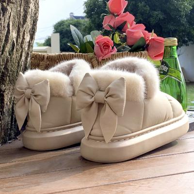 2024 Новые зимние женские теплые ботинки Bow Bow Plush Cotton Shoes Водонепроницаемые зимние ботинки