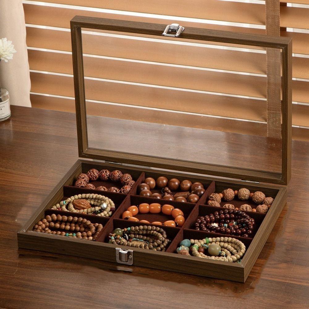 Large Capacity Wooden Jewelry Tray Dust-proof Jewelry Display Box Jewelry Display