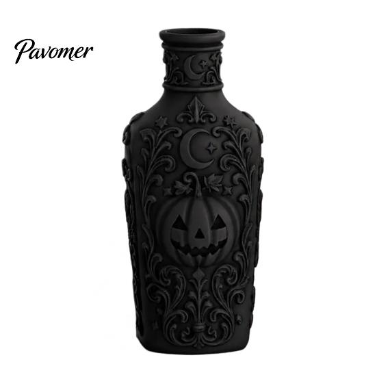 Vintage Style Home Accessories Halloween Gothic Pumpkin Vase, 3D Printed Moon Star Embossed Potion Bottle Reliefs Tabletop Ornament, Dry Flower