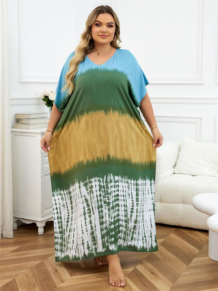 EDOLYNSA Casual Kaftan Dresses For Women 2024 Bohemian Printed Dress Relaxed Light Jacket Bathing Suit Cover Up Vacation Beach Cover-ups