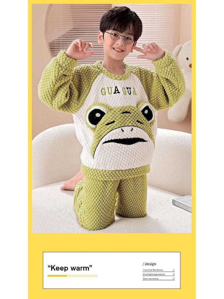 Фланелевая пижама с рисунком для мальчиков - длинный рукав, круглый вырез, коралловый флис, осень/зима