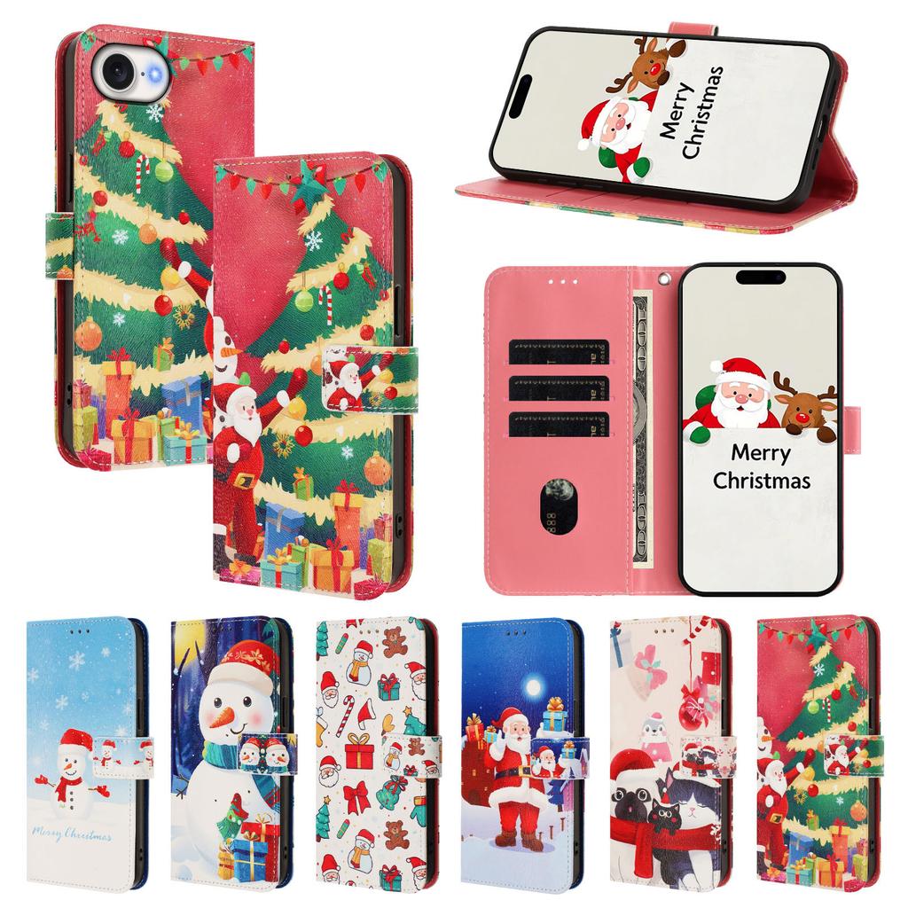 Christmas Marble Leather Case Samsung Galaxy A17 A26 A36 A56 A16 A06 A56 A15 A71 A51 A81 A91 A13 A04S Phone Wallet Flip Cover Card Holder Stand Bags
