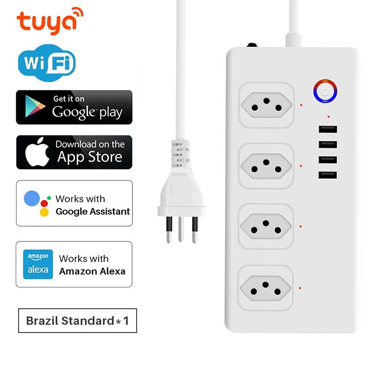 8 портов WiFi Tuya Smart Brazil Power Plug 4 розетки 4 USB-разъема для зарядки Alexa Google Home Voice Assistant Одиночный таймер