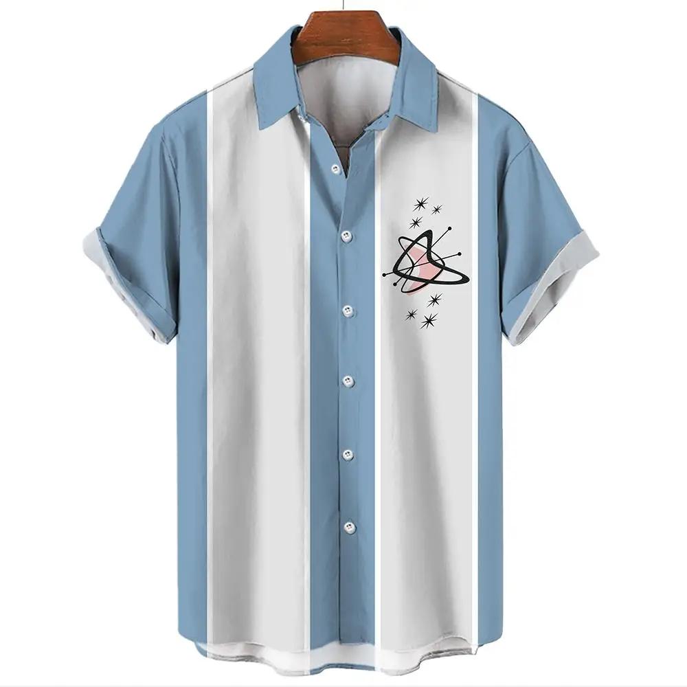 Модная мужская рубашка с принтом в виде шара для боулинга, летняя мужская одежда с короткими рукавами, свободная блузка на пуговицах, рубашки
