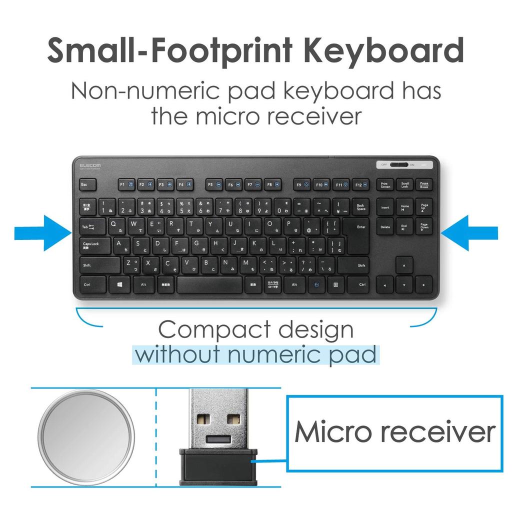 Elecom Keyboard Wireless Membrane Thin Compact Keyboard with Mouse Black (Receiver Included) TK-FDM109MBK