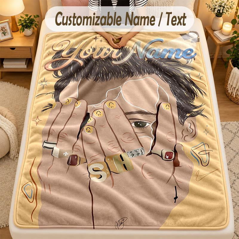 Flannel BlanketHarry Styles Custom Name Text Personalized Soft Warm Throw Blanket Home Decor Gift