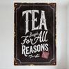 Vintage Black Chalkboard Metal Tin Sign 'TEA Sip’s for All Reasons' Black Tea Decor with Rustic Branch & White Border - Bar Cafe