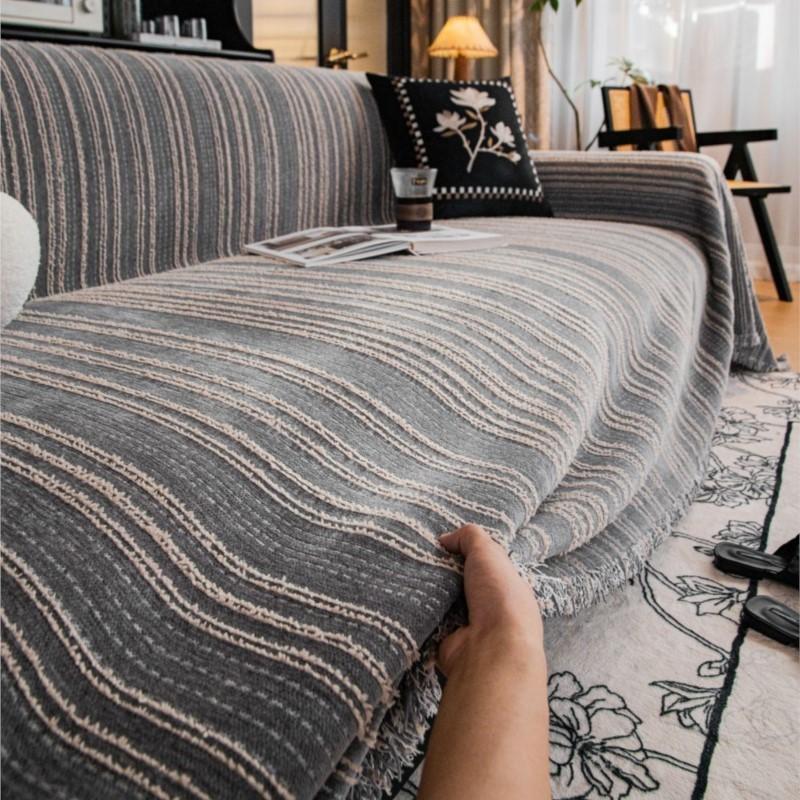 Housses de canapé Funda Sofa Home Шениль Полосатый Диван Коврик Пледы Всесезонный Кемпинг Пикник Одеяло Чехол Чехол для Дивана