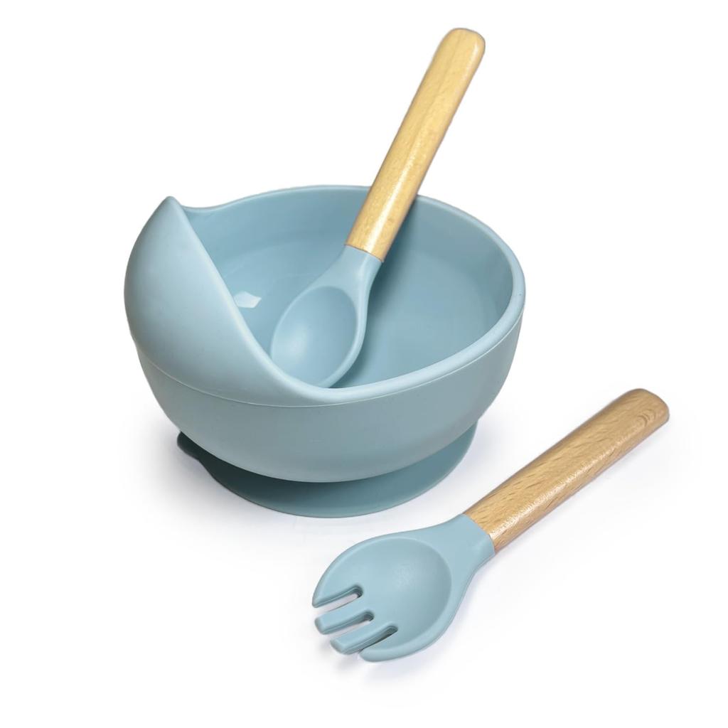 DINETTE baby baby посудомоечная машина с всасывающим устройством синего цвета Неопрокидывающаяся тарелка, столовые приборы, еда, миска, ложка, вилка, набор из 3 предметов, силикон, безопасный,