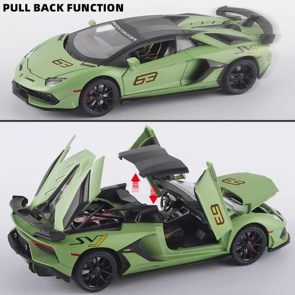 1/24 спортивный автомобиль Lambo SVJ 63, литой металлический автомобиль, игрушки, модели автомобилей со съемной крышей, звуковой подсветкой и откатом назад для детей от 3 лет и старше